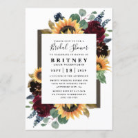 Sunflower Roses Burgundy Navy Blue Bridal Shower