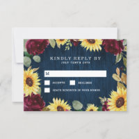 Sunflower Roses Burgundy Red and Navy Blue Wedding