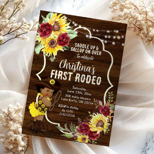 Sunflower Roses Cowgirl First Rodeo Birthday Invitation