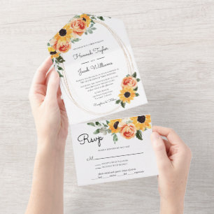 Sunflower Roses Fall Wedding  All In One Invitation
