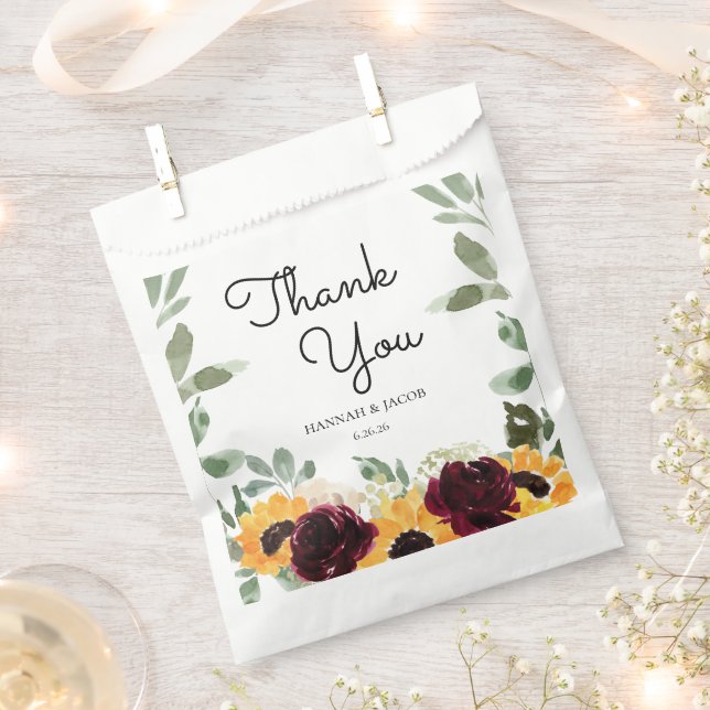 Sunflower Roses Greenery Wedding Event Thank You Favour Bag (Clipped)