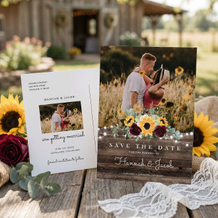 Sunflower Roses Photo Wood Save the Date Wedding Announcement Postcard
