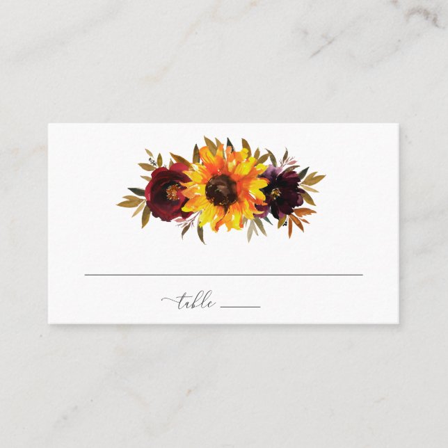 Sunflower Roses Red Purple Fall Rustic Wedding Place Card (Front)
