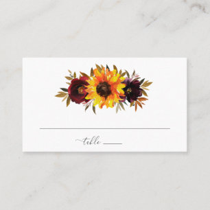 Sunflower Roses Red Purple Fall Rustic Wedding Place Card
