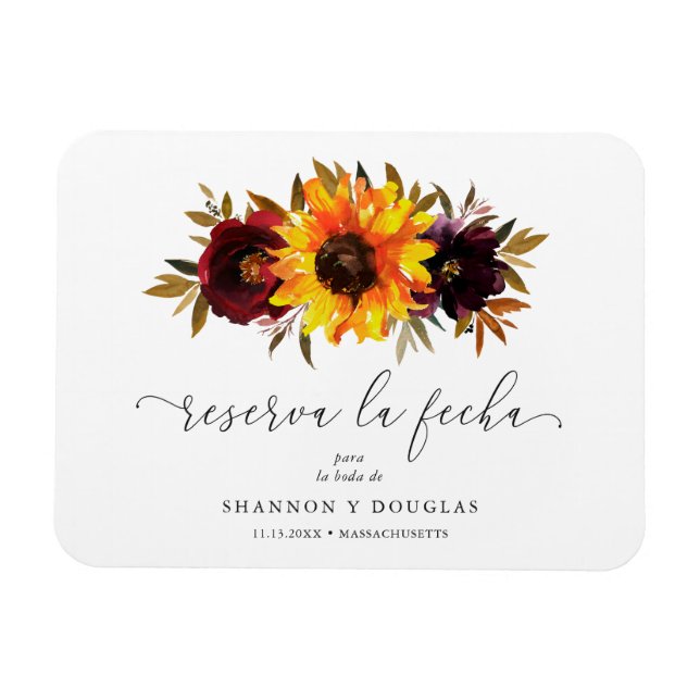 Sunflower Roses Rustic Fall Spanish Save the Date Magnet (Horizontal)