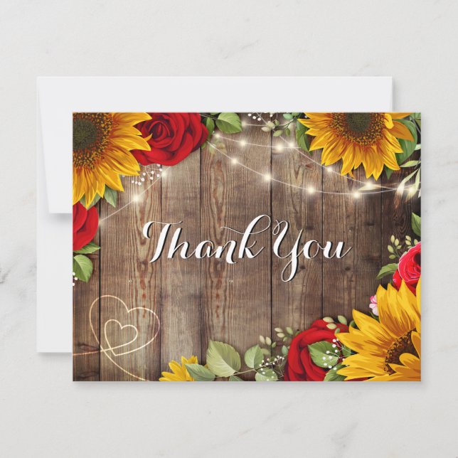 Sunflower & Roses Rustic Thank You Card (Front)