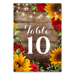 Sunflower & Roses Rustic Wedding Table Numbers