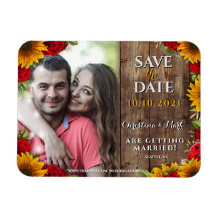 Sunflower & Roses Rustic Wood Light Photo Magnet