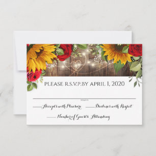 Sunflower & Roses Rustic Wood Lights RSVP Card