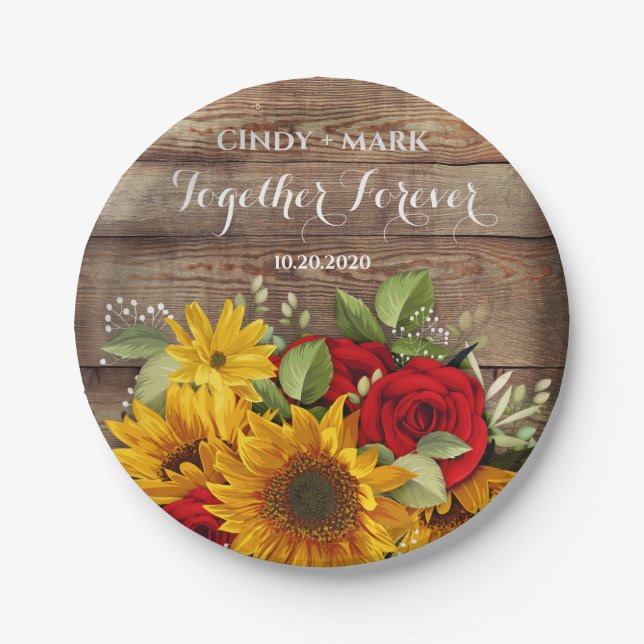Sunflower & Roses Wedding Party Plates (Front)