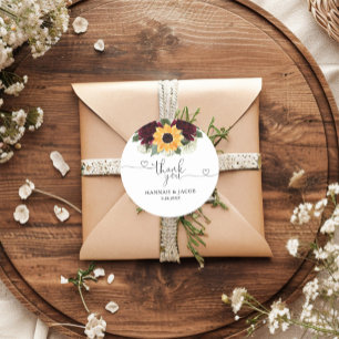 Sunflower Roses Wedding Thank You Favour Classic Round Sticker