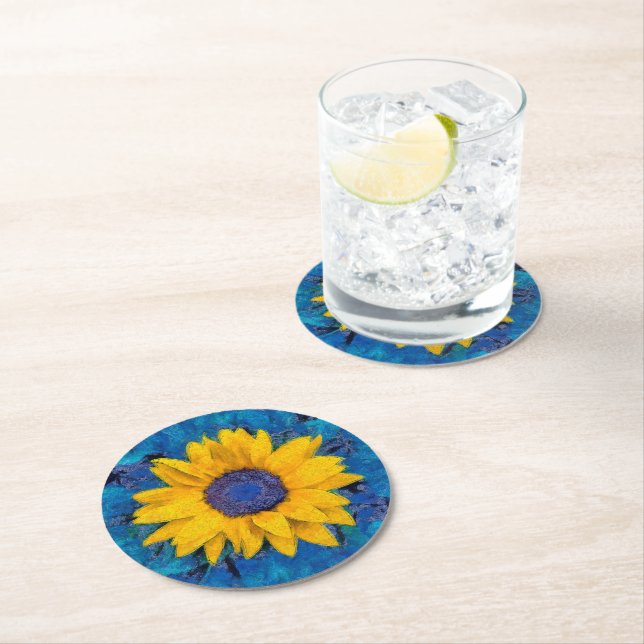 Sunflower Round Paper Coaster (Insitu)