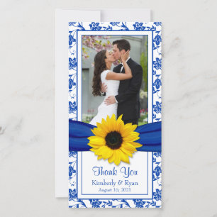Sunflower Royal Blue Floral Wedding Thank You