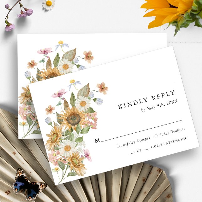Sunflower RSVP Card (Elegant Wildflower Sunflower Watercolor Floral RSVP Card by Painted Paperie
)