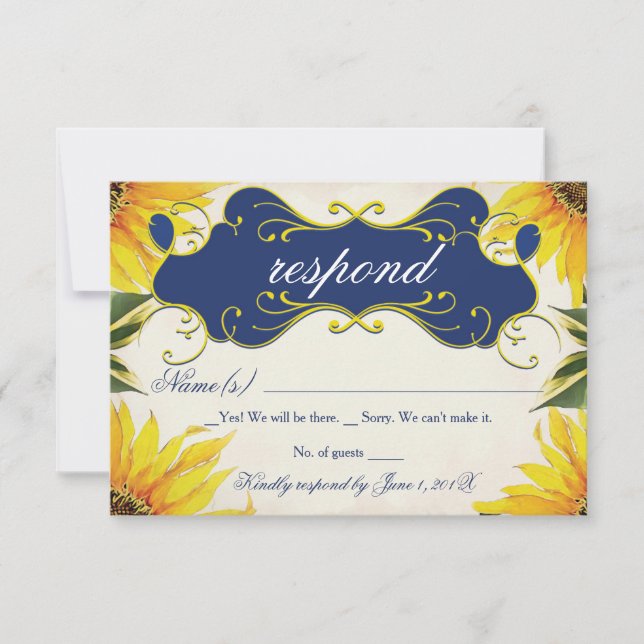 Sunflower RSVP Card - Yellow and Navy Blue (Front)