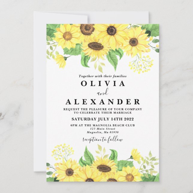 Sunflower Rustic and Elegant Wedding Invitation (Front)