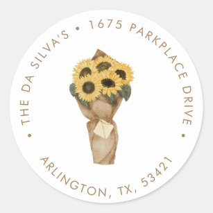 Sunflower - Rustic Autumn Return Address Classic Round Sticker