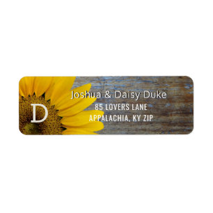 Sunflower Rustic Barn Wood Country Western Wedding Return Address Label