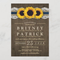 Sunflower Rustic Blue Burlap Wedding Invitations