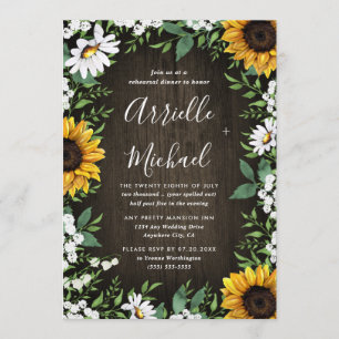 Sunflower Rustic Boho Rehearsal Dinner Invitations