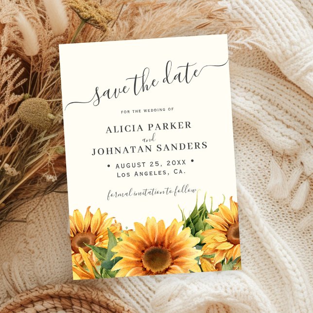 Sunflower rustic boho summer gardern ivory wedding save the date (Creator Uploaded)