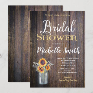 Sunflower Rustic Bridal Shower Invitation, Rustic Invitation