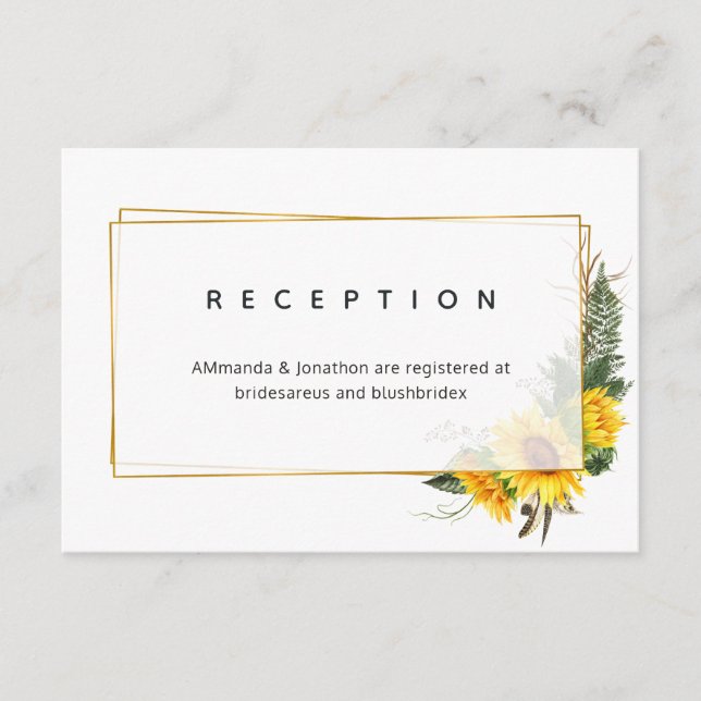 Sunflower Rustic Bridal Shower Reception Enclosure Card (Front)