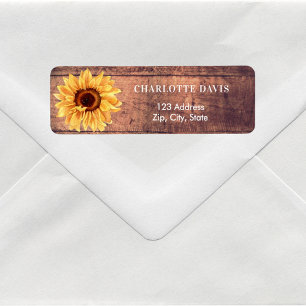 Sunflower rustic brown wood return address  label
