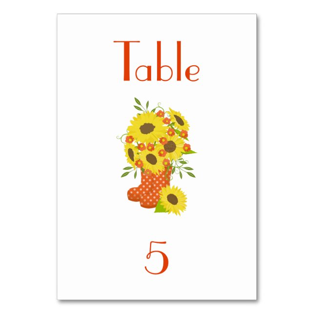 Sunflower Rustic Charm Table Number (Front)