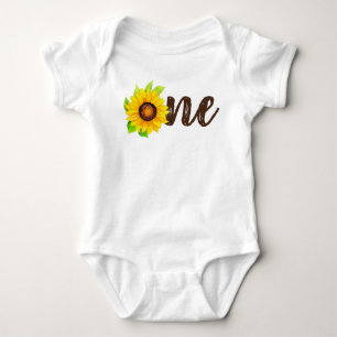 Sunflower Rustic Country 1st Birthday Party Baby B Bodysuit