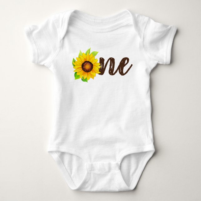 Sunflower Rustic Country 1st Birthday Party Baby B Bodysuit (Front)