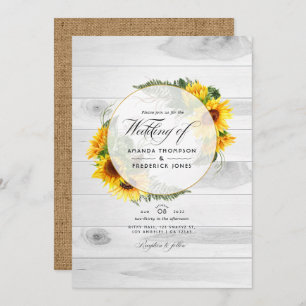 Sunflower Rustic Country Barn QR Code RSVP Wedding Invitation