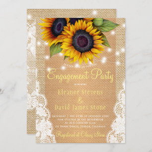 Sunflower rustic country burlap lace engagement invitation