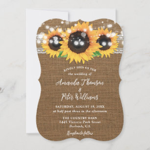 Sunflower Rustic Country Burlap Wedding Invitation