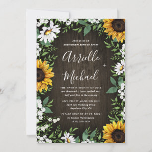 Sunflower Rustic Country Wood Anniversary Party Invitation