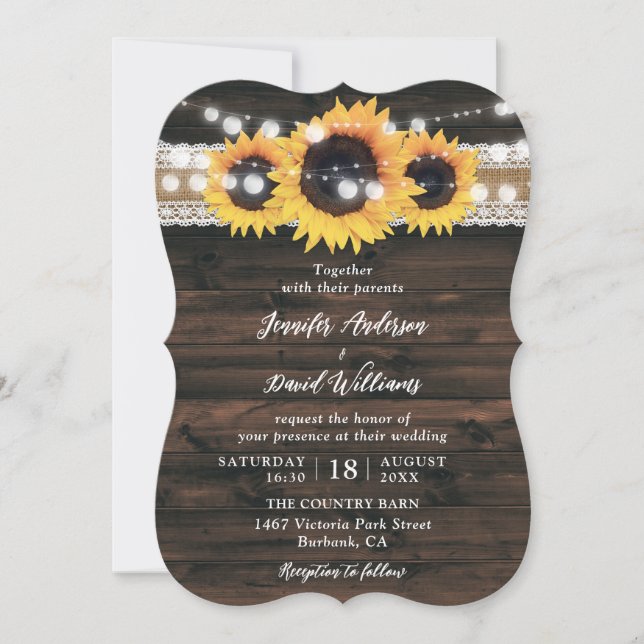 Sunflower Rustic Country Wood Wedding Invitation (Front)