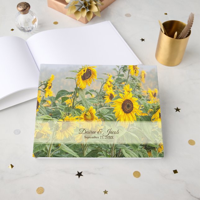 Sunflower Rustic Country Yellow Wedding Guest Book (Front Open)