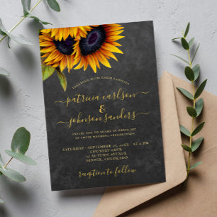 Sunflower rustic elegant script chalkboard wedding invitation