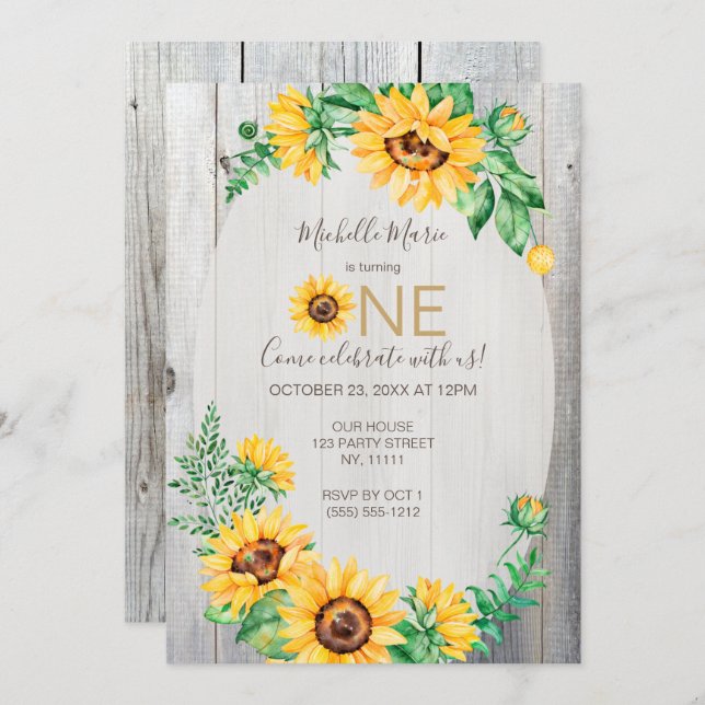 Sunflower Rustic First Birthday Invitation (Front/Back)