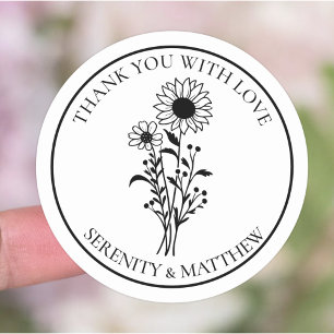 Sunflower Rustic Floral Wedding Thank You  Classic Round Sticker