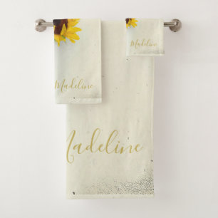 Sunflower Rustic Gold  Yellow Modern Bath Towel Set