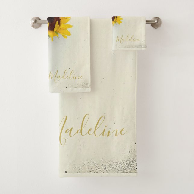 Sunflower Rustic Gold  Yellow Modern Bath Towel Set (Insitu)