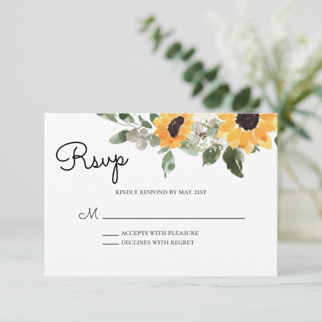 Sunflower Rustic Greenery RSVP Card (Standing Front)