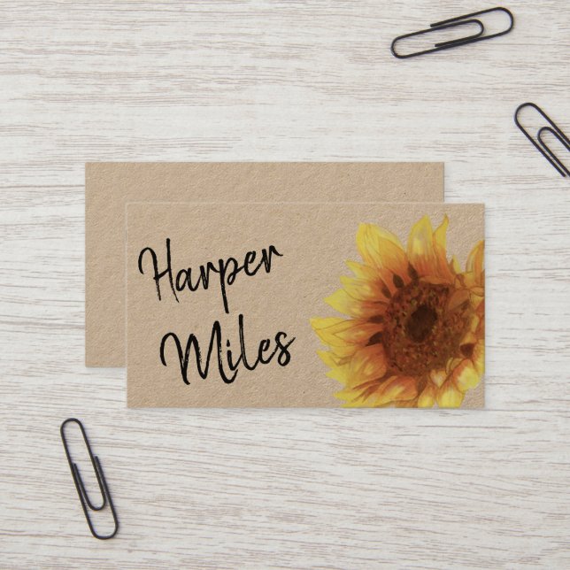 Sunflower rustic kraft floral and symbols business card (Front/Back In Situ)