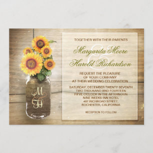 sunflower rustic mason jar cute wedding invitation