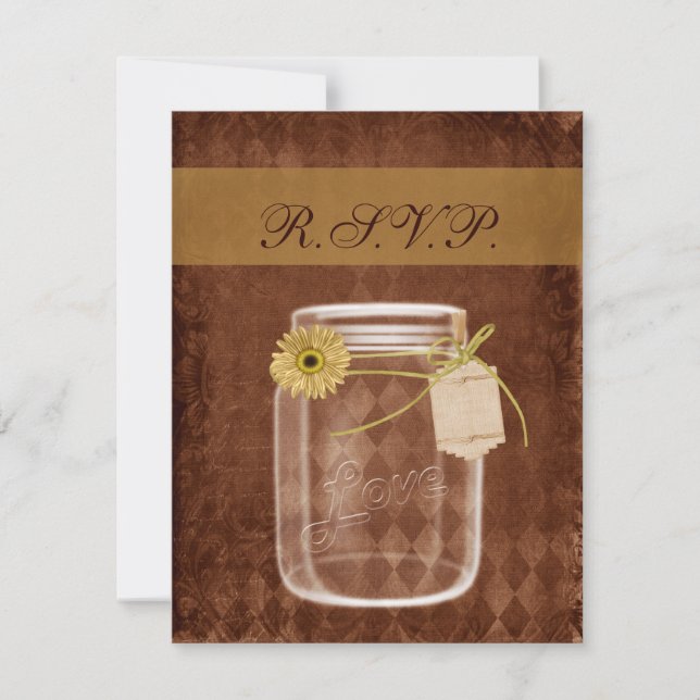 sunflower rustic mason jar wedding rsvp card (Front)