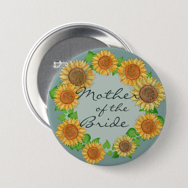    Sunflower Rustic Sage Green Mother of the Groom 7.5 Cm Round Badge (Front & Back)