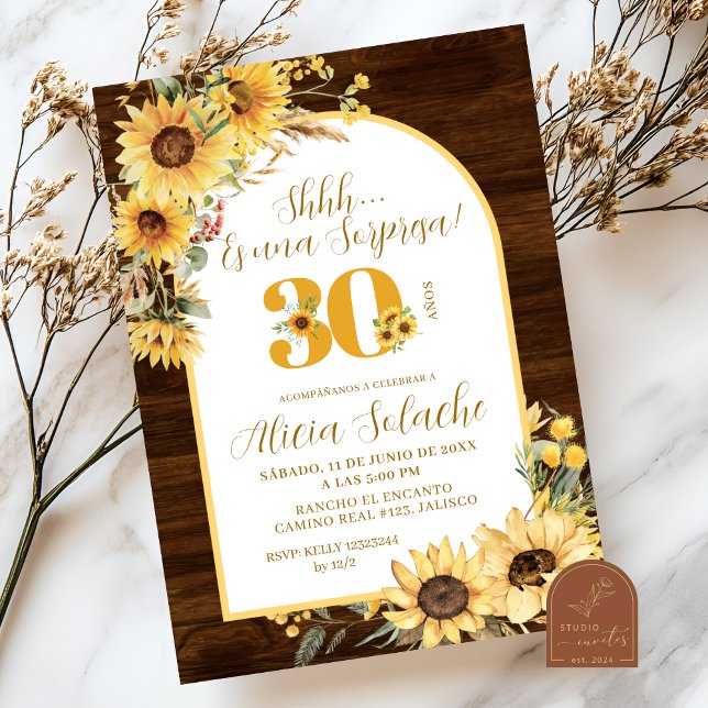 Sunflower Rustic Sorpresa Birthday Invitation (Creator Uploaded)