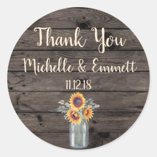 Sunflower Rustic Sticker Thank You Favour Thank Yo