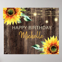 Sunflower Rustic String Lights Happy Birthday
